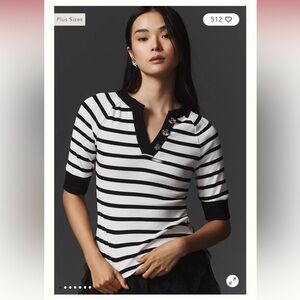 Maeve Black and White Striped Short Sleeve Top